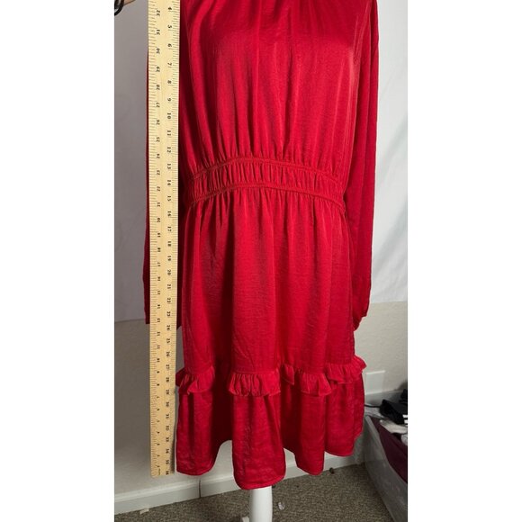NWT Knox Rose Long Sleeve Satin Dress Large Keyhole-Neck Elastic Waist Red - Picture 6 of 10